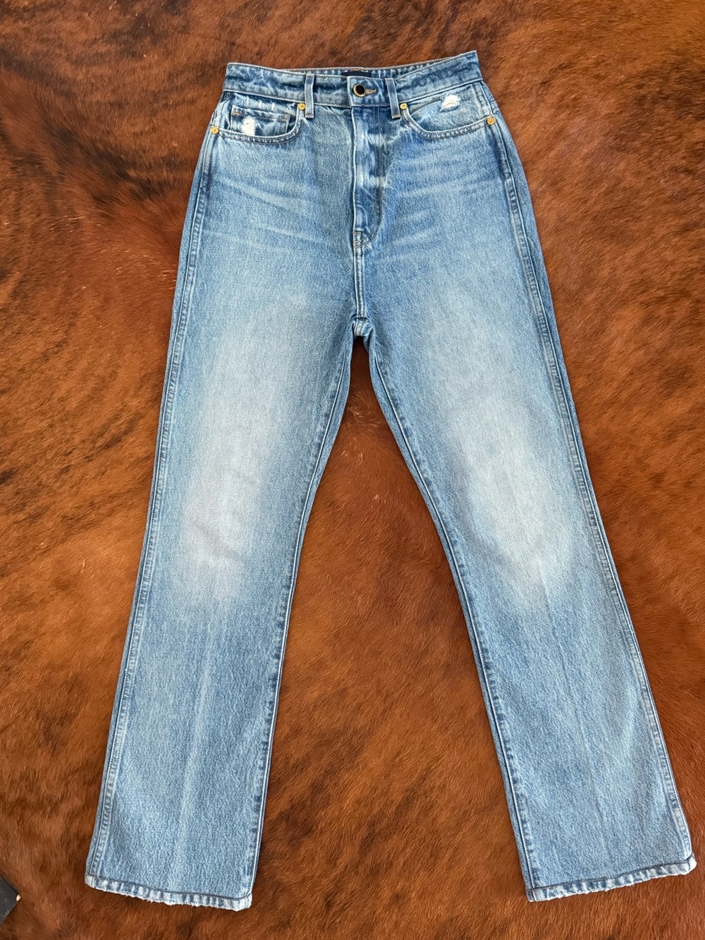 KHAITE Danielle High-Rise Straight-Leg Jeans in Light Blue Wash